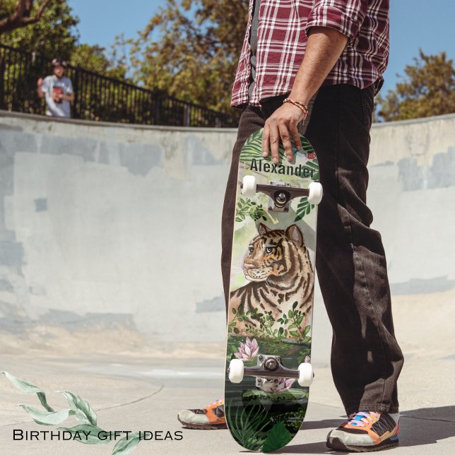 Skateboard för vimmeljungle Tiger tropiska Löv (Jungle Tiger and Water Lilies Personalized Mouse Pad)