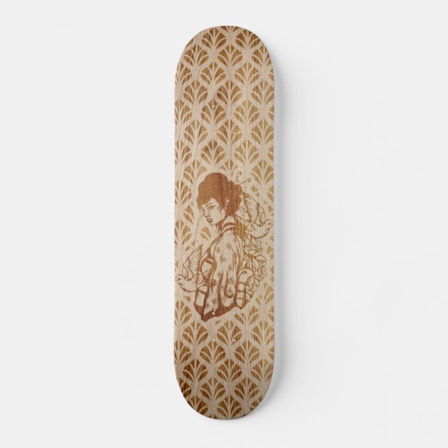 Skateboard Geisha japonaise gravure sur bois (Framsida)