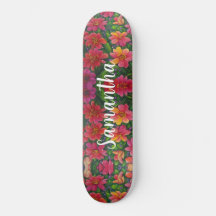 Skateboard Girly Mönster Red orange Blommigt