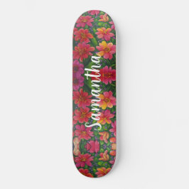 Skateboard Girly Mönster Red orange Blommigt