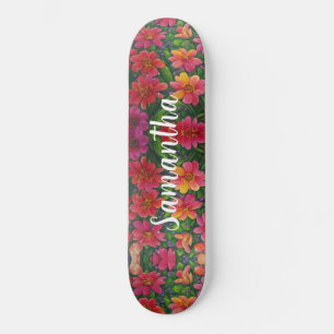 Skateboard Girly Mönster Red orange Blommigt