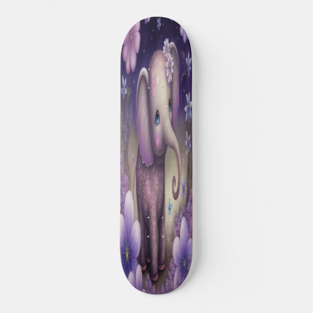 Skateboard Girly Söt baby lila elefant (Framsida)