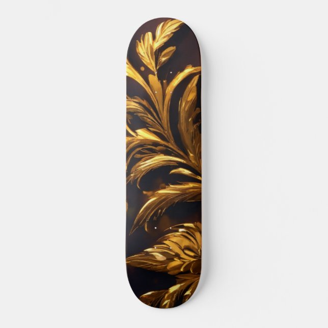 Skateboard Golden Löv Mönster: Natur Meet Luxury (Framsida)
