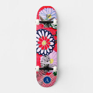 SKATEBOARD JAPANESE FLOWERS AND TIGER DIY INITIAL