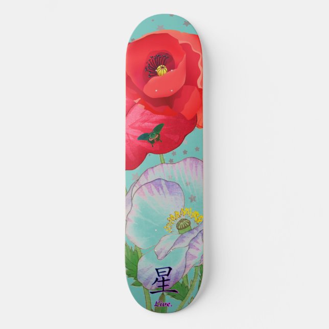 Skateboard JAPANESE FLOWERS STARS KANJI LIVE (Framsida)