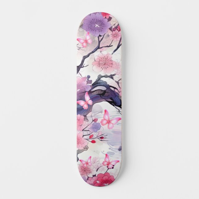 Skateboard Japansk Cherry Blommar & Butterflies (Framsida)