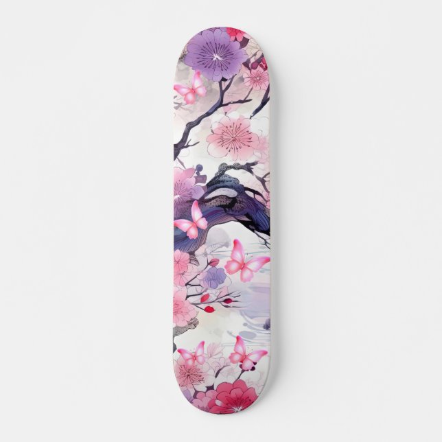 Skateboard Japansk Cherry Blommar & Butterflies (Framsida)