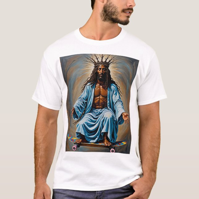Skateboard Jesus Funny Religiösa Art Urban Streetw T Shirt (Framsida)