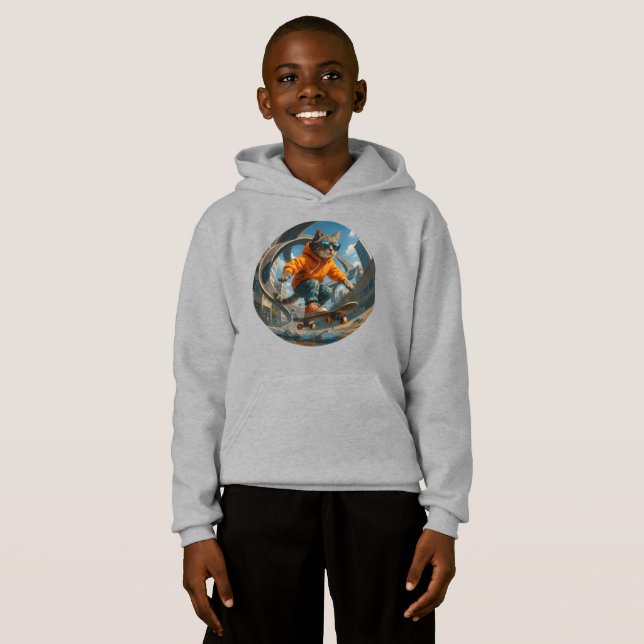 Skateboard Kat Hoodie – Vrijheid in Beweging T Shirt (Hel framsida)