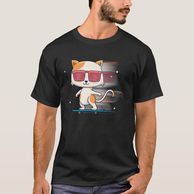 Skateboard Kat Kitten Animal Owner T Shirt (Framsida)