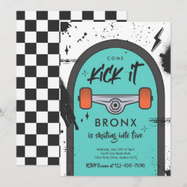 Skateboard Kom Kick it Urban Sport Födelsedagsfest Inbjudningar