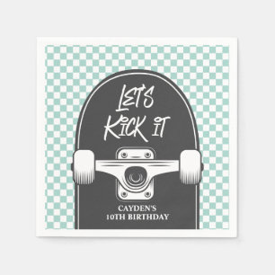 Skateboard Låt oss Kick it Birthday Papper Tallrik Pappersservett