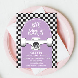 Skateboard Låt oss Sparka den purpl Birthday-inbju Inbjudningar