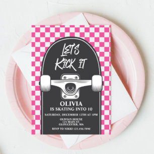 Skateboard Låt oss Sparka IT ROSA Birthday-inbjuda Inbjudningar