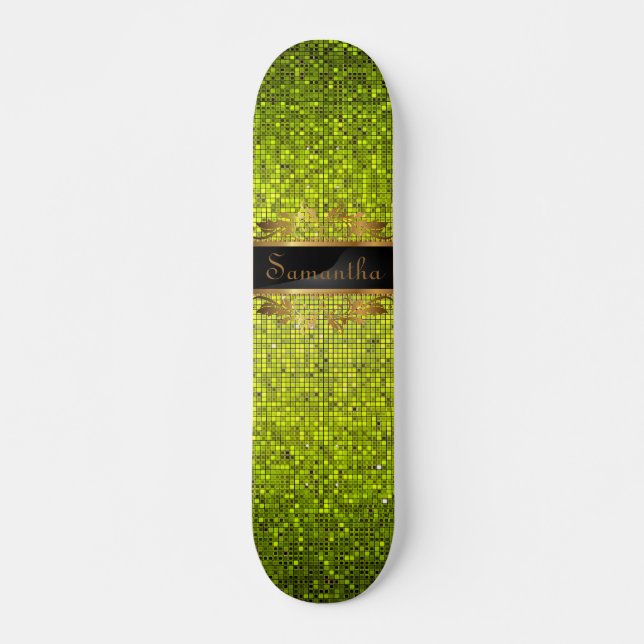 Skateboard Lime Glitter Sequin Disco Old school (Framsida)