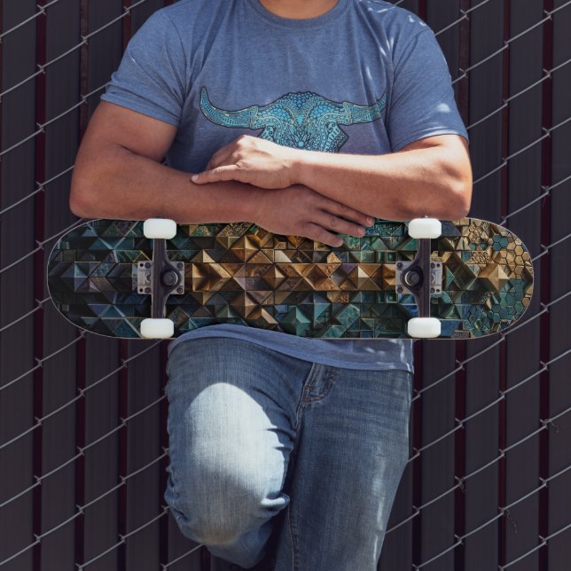 Skateboard - Lyx Blå Mosaik Art Däck (Utomhus 3)