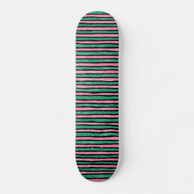 Skateboard, målad Rand, Grönt och Rosa Skateboard Bräda 20 Cm (Framsida)