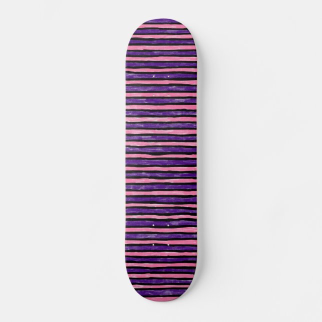 Skateboard, Målade Ränder, Rosa och Lila Skateboard Bräda 21,5 Cm (Framsida)
