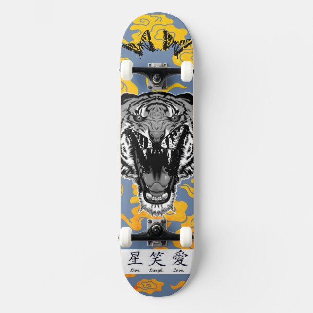 SKATEBOARD MED JAPANESE TIGER OCH GULTER (Framsida)