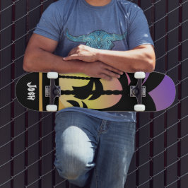 Skateboard med palmträd lila svart mönster
