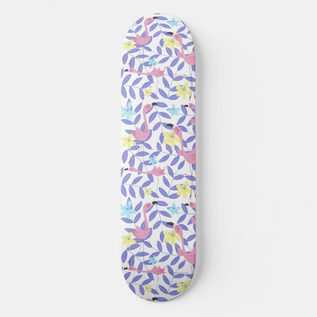 Skateboard med rosa flamingo print och tropical s (Framsida)