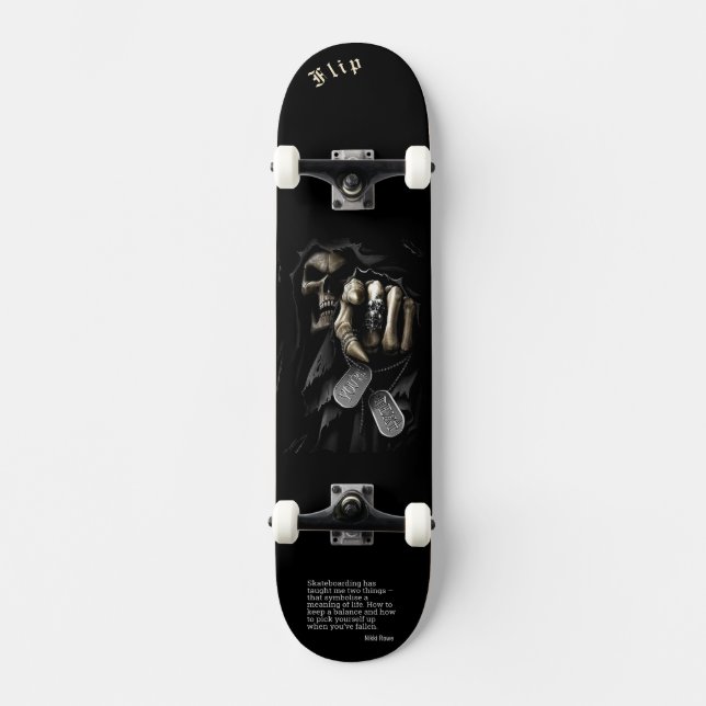 Skateboard med skal och citat av personlig (Framsida)