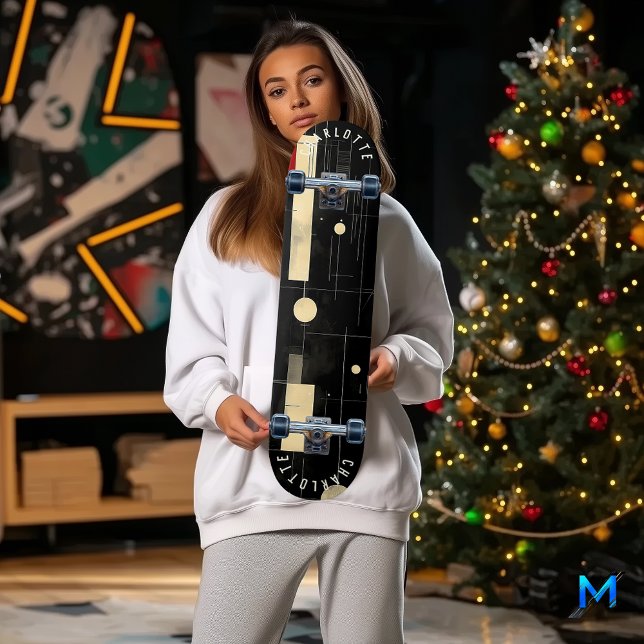 Skateboard Modern Black and Guld Abstrakt  (Skapare uppladdad)
