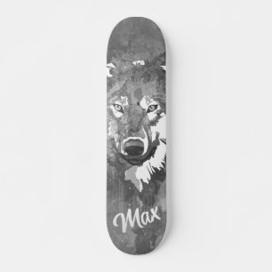 Skateboard Modern svartvit varg-grått med vattenfä