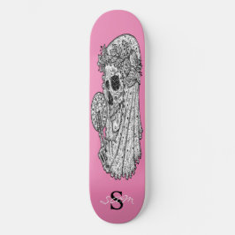Skateboard Monogram Rosa Bröllop Skull