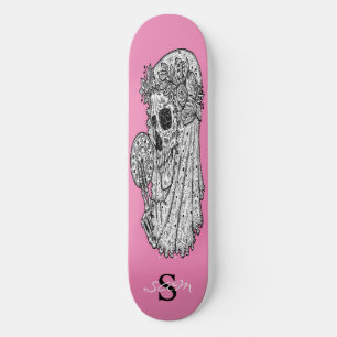 Skateboard Monogram Rosa Bröllop Skull