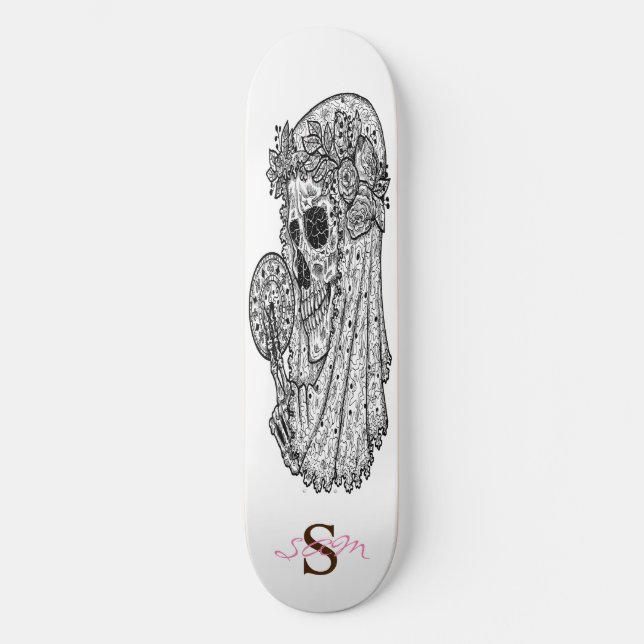 Skateboard Monogram Rosa LUCKY Skull (Framsida)