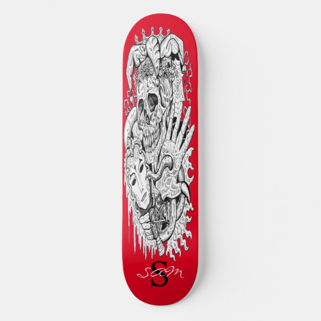 Skateboard Monogram Skull Skeleton Court Jester (Framsida)