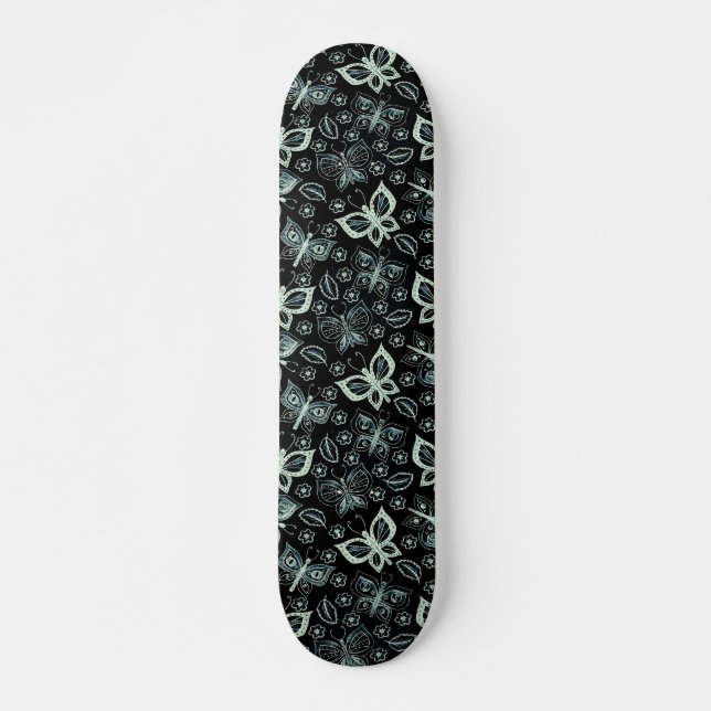Skateboard Mönster, Girly Black & White Butterfly (Framsida)