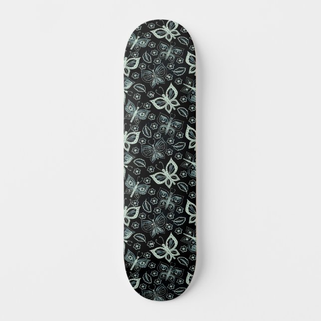 Skateboard Mönster, Girly Black & White Butterfly (Framsida)