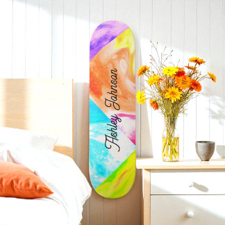 Skateboard Namn Orange med färgad blå Gult