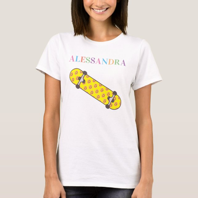 Skateboard och eget namn ansikte mönster t shirt (Framsida)