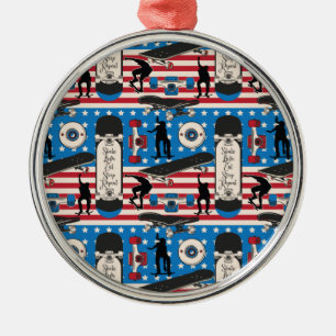Skateboard Patriotisk USA Skateboardåkare Julgransprydnad Metall