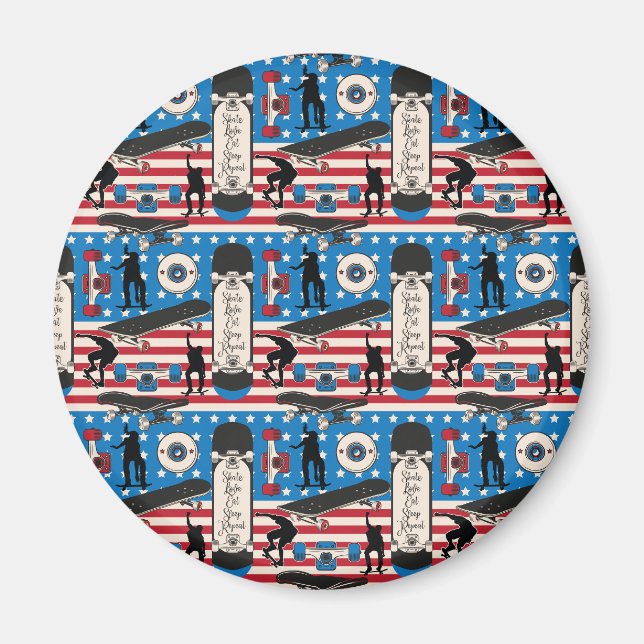 Skateboard Patriotisk USA Skateboardåkare Magnet (Framsidan)
