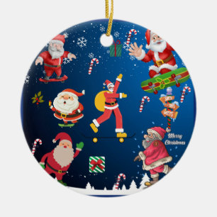 Skateboard Santa Ceramic Ornament