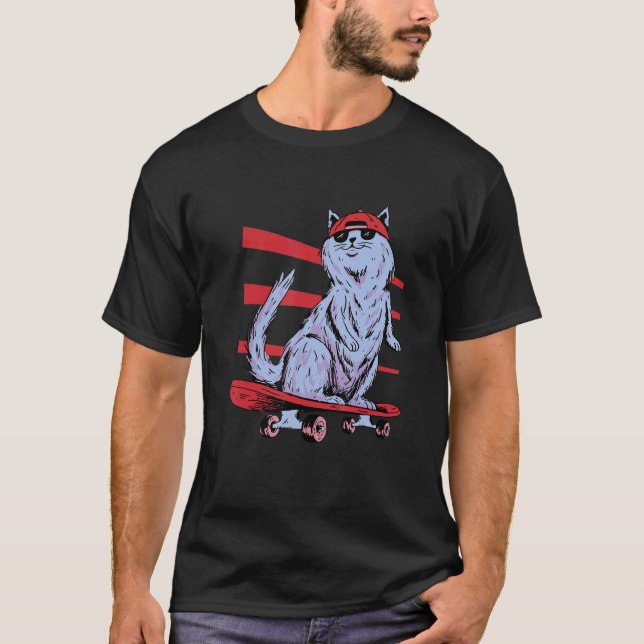 Skateboard Skateboarding Cat   T Shirt (Framsida)