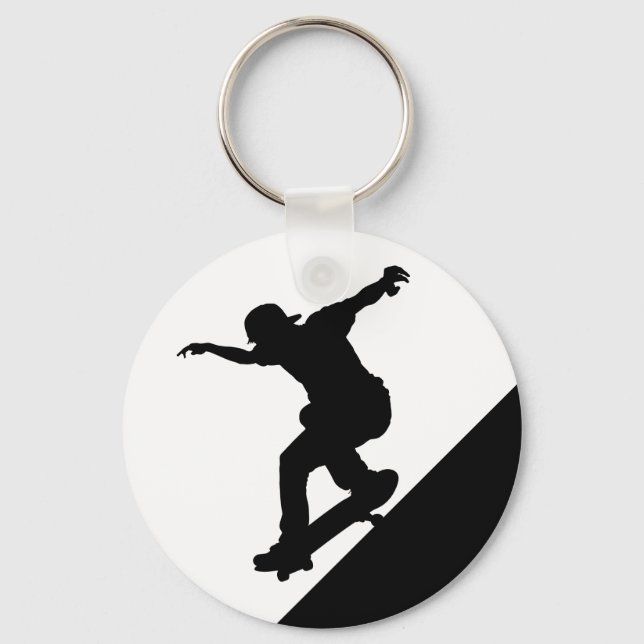 Skateboard Skateboarding Roligt Silhouette Nyckelring (Framsida)