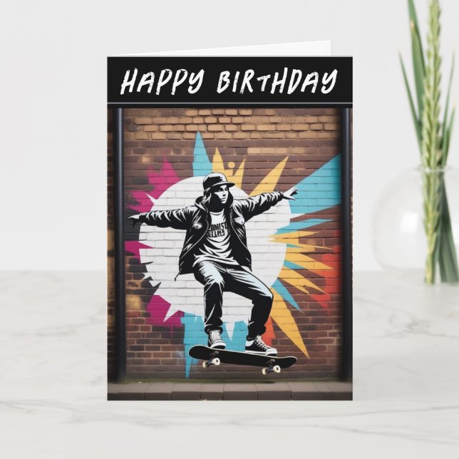 Skateboard Skater Wall Grunge Street Art Birthday Kort (Framsida)