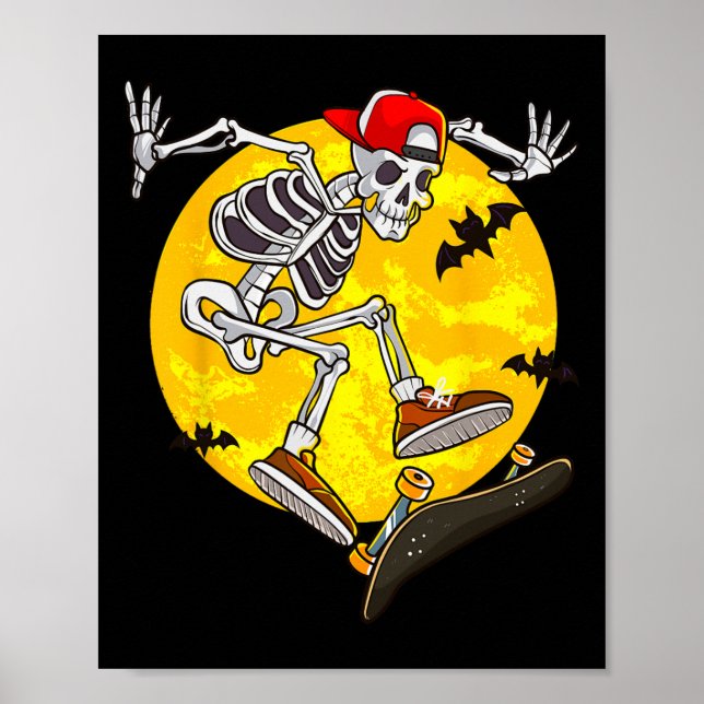 Skateboard Skeleton Funny Halloween Costume Skate Poster (Framsidan)