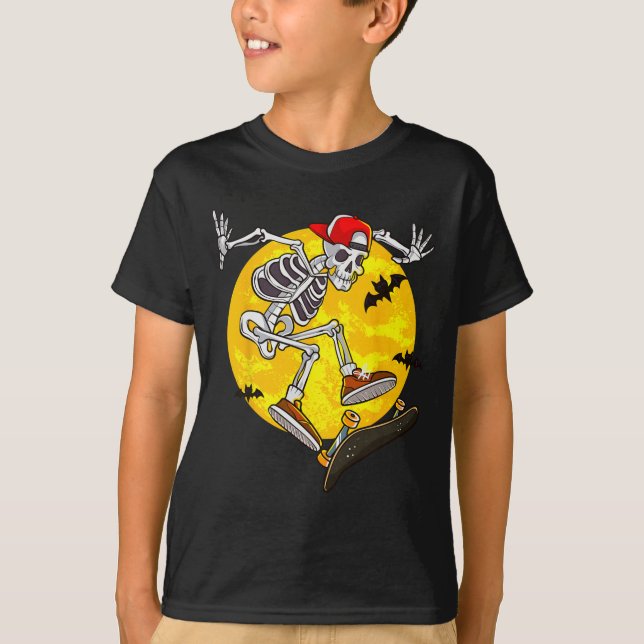 Skateboard Skeleton Funny Halloween Costume Skate T Shirt (Framsida)