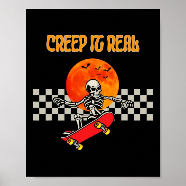 Skateboard Skeleton Halloween Skeleton Horror Mons Poster (Framsidan)