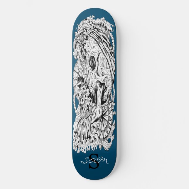 Skateboard Skull Monogram Skeleton Blue Anchor (Framsida)