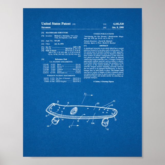 Skateboard Structure Patent - Blueprint Poster (Framsidan)
