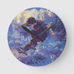 Skateboard Surfing - Skateboarderdesign Rund Klocka