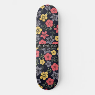 Skateboard, svart bakgrund och färgade blommor mini skateboard bräda 18,5 cm