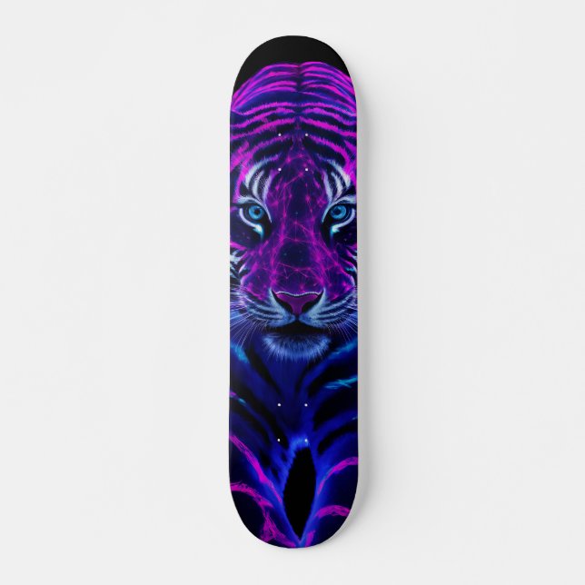 Skateboard Tigre Arístico de Rayas Fucsia  (Framsida)